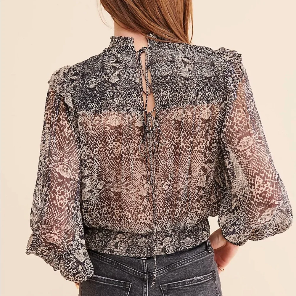 Free People Roma Blouse Snake Size S  Double Tie Back Smocking